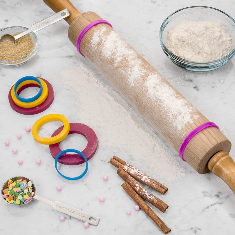 GreenOlive Rolling Pin Guide Ring Spacer Bands (8 Piece Set) Multicolored Flexible Silicone Slip On Baking Accessories Fit 1 3/4â€ to 2â€ Wide Dough Rollers - Image 4